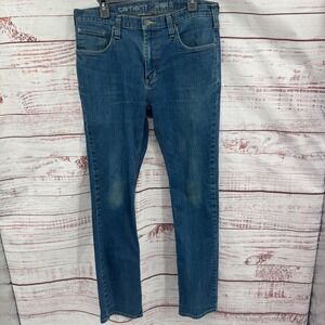 Carhartt Straight Fit Mens Jeans 34x34 Blue Denim Pants Rugged Flex Tapered Leg‎
